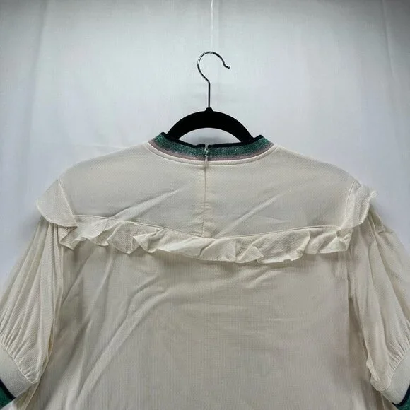 A Picture's Worth Top Womens L Embroidered Ruffled Yoke Short Sleeve Off White - Picture 5 of 11